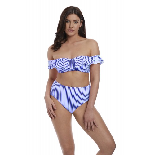 TOTALLY STRIPE merevítős fodros bikini top - kék